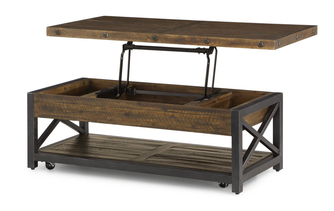 Flexsteel Carpenter Rectangular Lift-Top Cocktail Table with Casters in Rustic Brown
