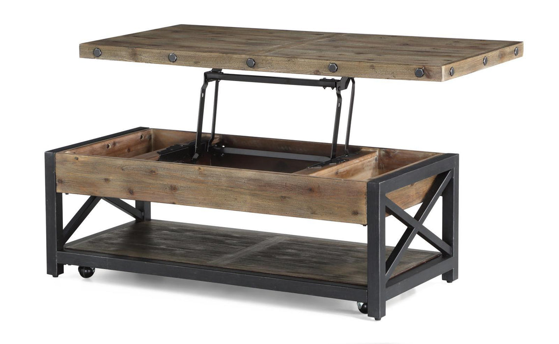 Flexsteel Carpenter Rectangular Lift-Top Cocktail Table with Casters in Rustic Gray