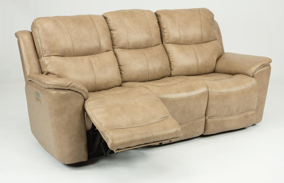 Flexsteel Latitudes Cade Leather Power Reclining Sofa w/Power Headrests in Light Brown