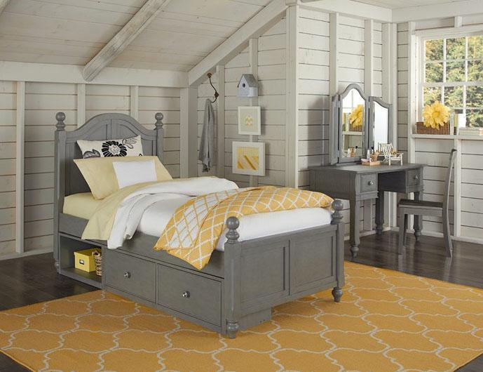 Hillsdale Furniture Lake House Payton Twin Arch Bed with Storage in Stone
