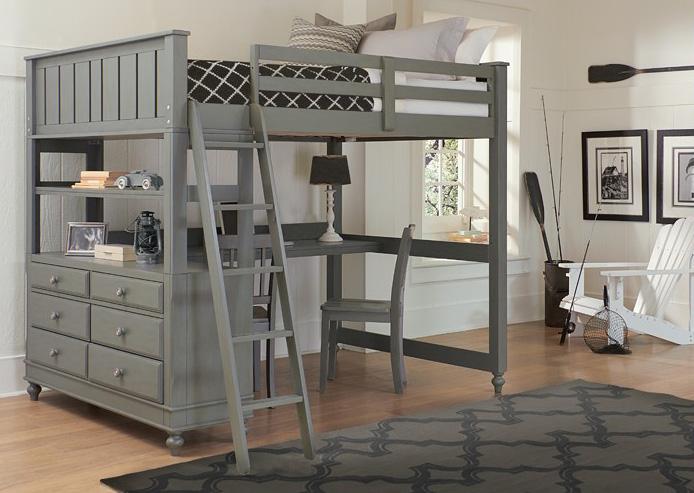 Hillsdale Furniture Lake House Twin Loft Bed with Desk in Stone
