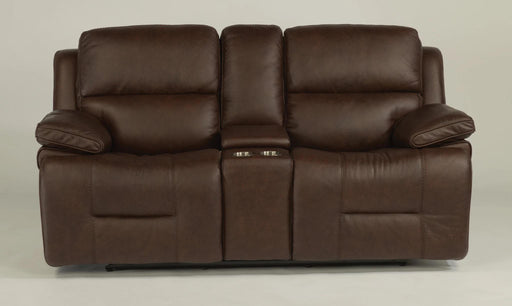 Flexsteel Latitudes Apollo Leather Power Reclining Loveseat w/Console and Power Headrests in Brown image